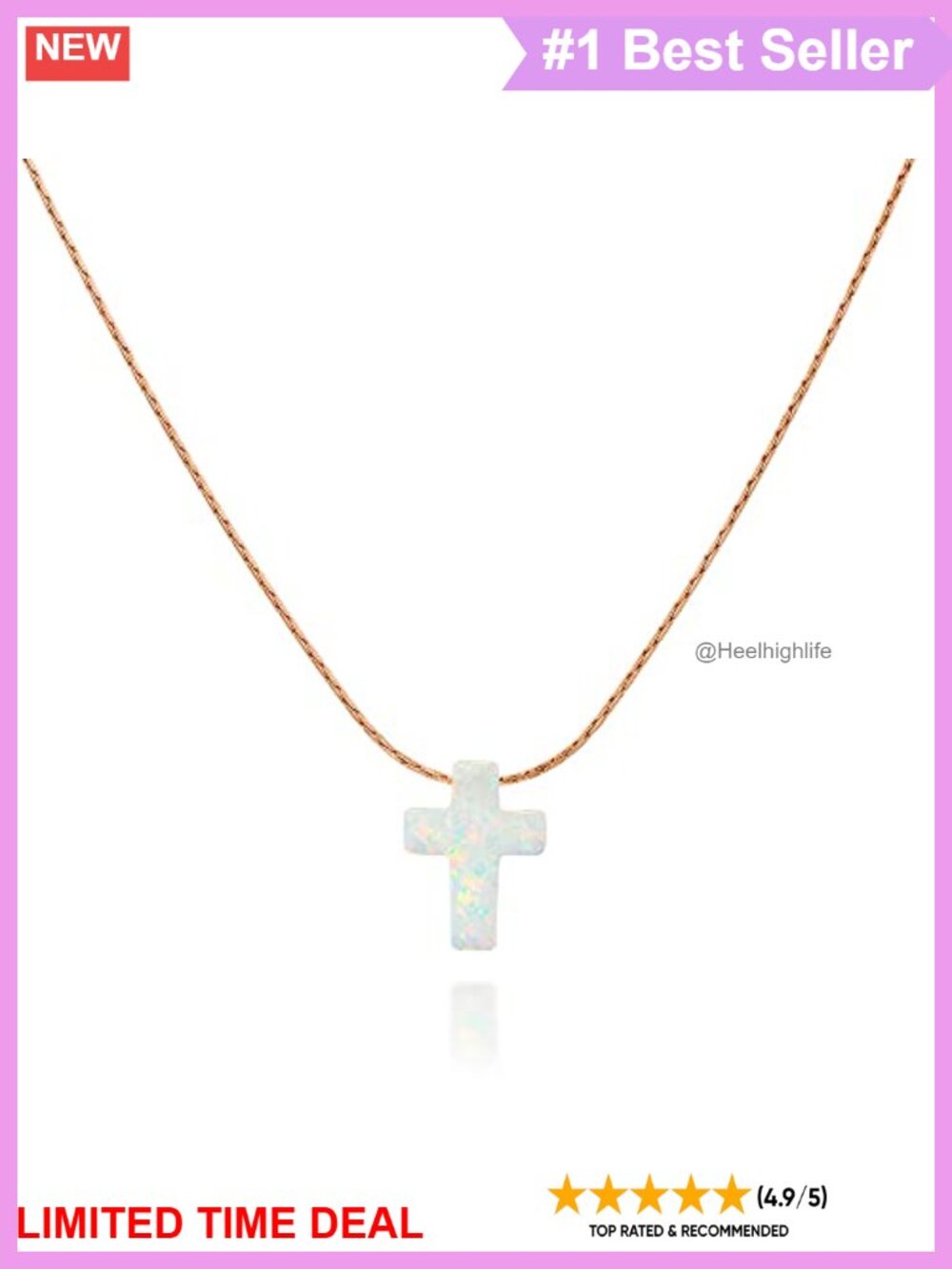 Rose Gold Filled Opal Cross Choker Necklace Thin Chain 13.5-16.5"